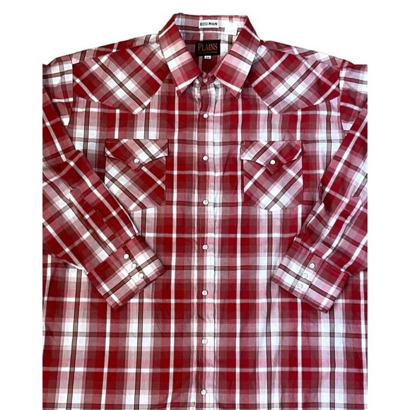 RED PLAID PEARL SNAP SHIRT SIZE 2X BIG MAN WESTERN ROCKABILLY PLAINS MENS - Picture 2 of 4